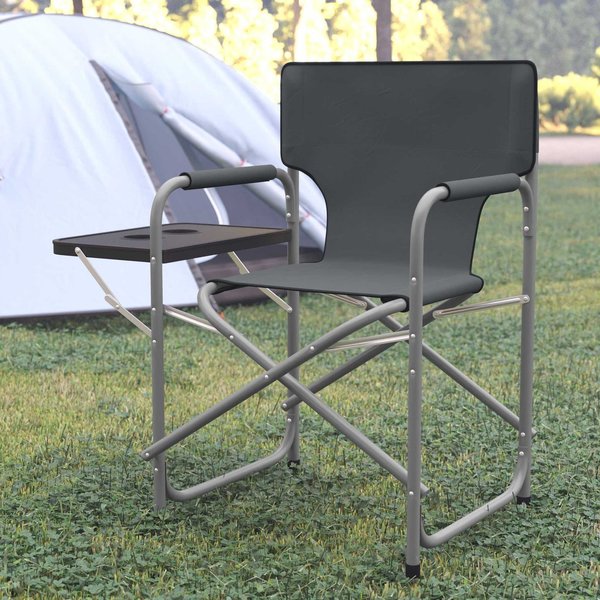 Flash Furniture Gray Folding Directors Chair-Cupholder Side Table JJ-CC305-GY-GG